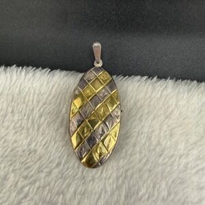 Vintage FAS Locket‎ Silver Two Tone Basket Weave Oval Pendant